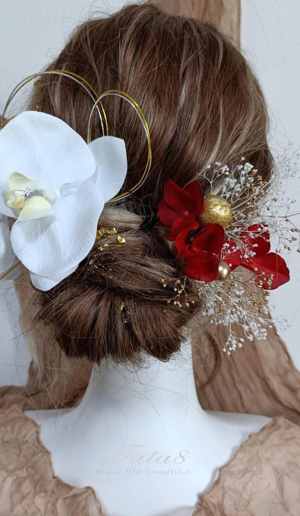 TATA8 982 Phalaenopsis Orchid Hair Ornament Set for Kimono and Weddings