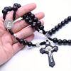 Christ Jesus Wooden Beads Rosary Bead Cross Pendant Woven Rope Chain Necklace Religious Orthodox Praying Jewelry