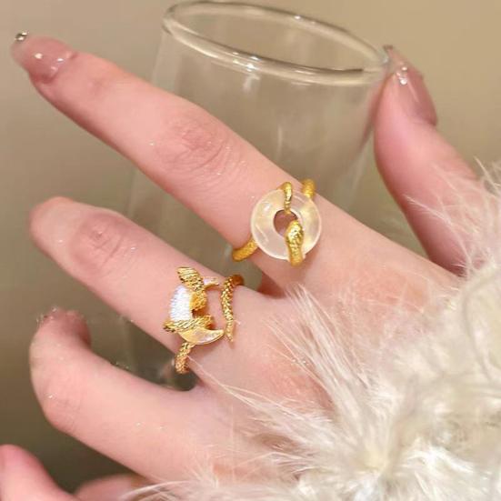 Кольцо в виде змеи, регулируемое открывающееся кольцо с лунным декором, золотой сплав, ретро-стиль, безымянный палец, подарок на Новый год