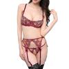 [millarouge] Sexy Lingerie Set – Sheer Lace Triangle Bra, Garter Belt, and T-Back Panties, Open Bust Bra & Open Crotch, Women's 3-Piece Set (Red)