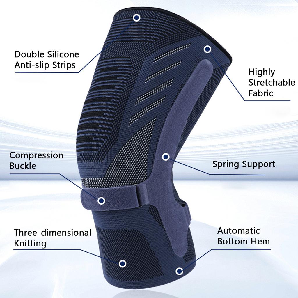 Compression Knee Brace Sleeves Breathable Knit Non-Slip Knee Support with Double-sided Spring Stabilizers