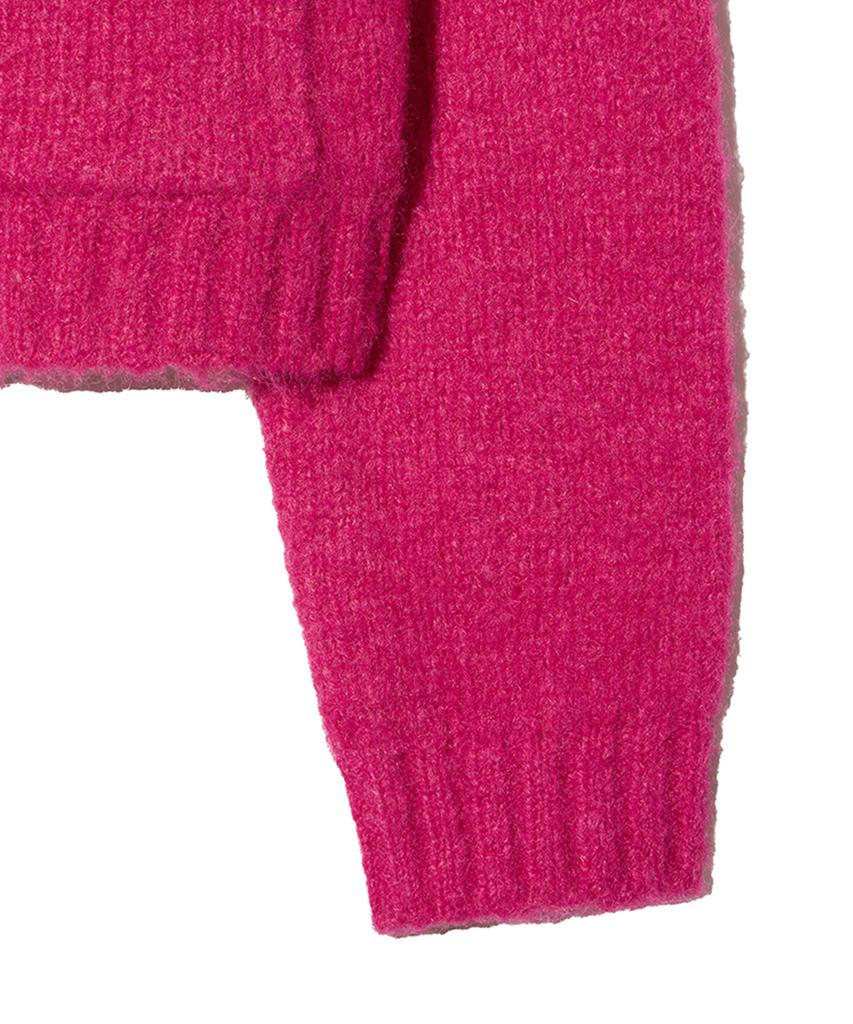 YALE Women'S Hairy Crop Knit Zip-Up Hoodie_Hot Pink