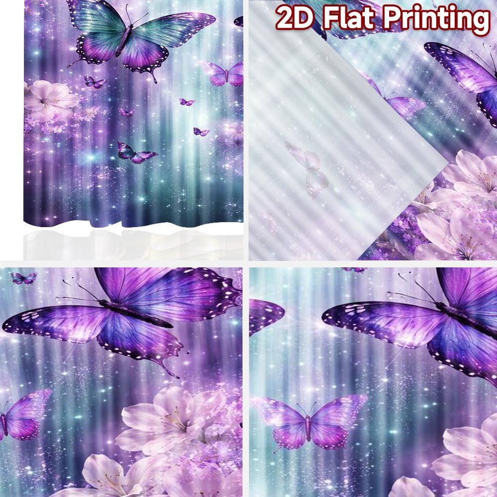 2D flat printing 2pcs Curtain Scene Curtain Butterflies with Purple Glow Digital Printed Polyester Drapes Holiday Decorations