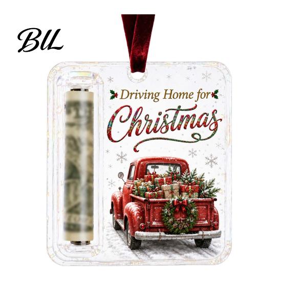 Unique Christmas Money Ornament Retro Cash Holder Pendant, Tree Decoration, Transparent Acrylic Holiday Gift Pendant Hanging with Card Slot