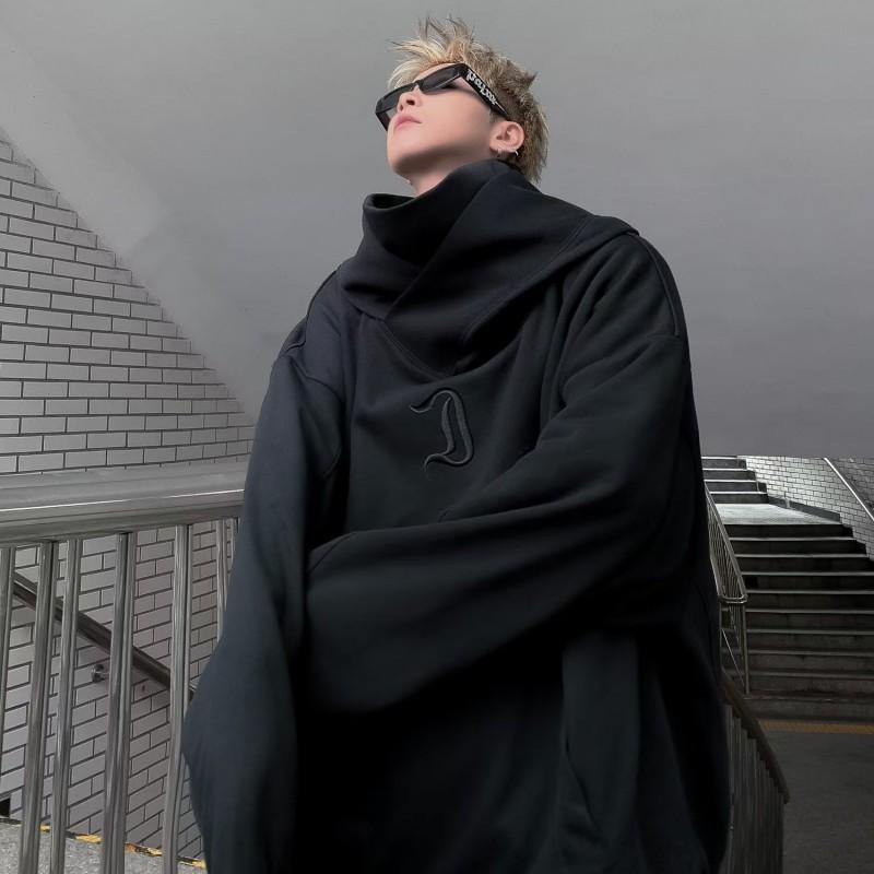 Men Women Oversized Hooded High Neck Sweatshirt Fall Casual Streetwear Cotton Blend Pullover