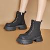 New retro rhubarb boots women's thick-soled leather Martin boots women's lace-up casual thick-heeled short boots