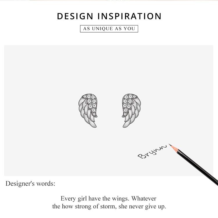 BAMOER стерлингового серебра 925 пробы, ослепительные винтажные серьги-гвоздики с крыльями для женщин, ювелирные украшения