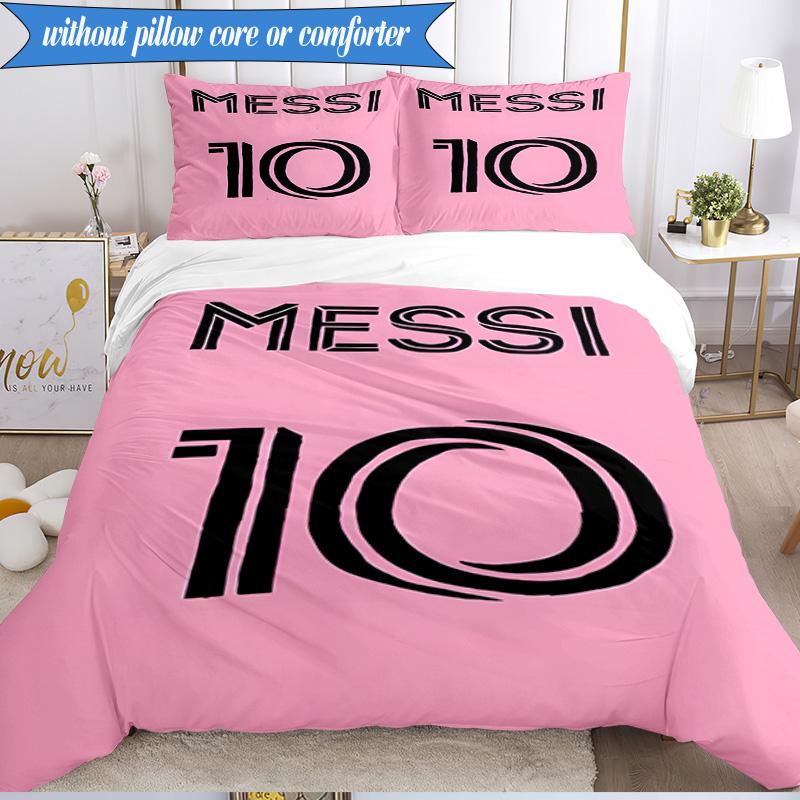 Messi's Pink  3pcs Bedding,Including 1pc Duvet Cover And 2pcs Pillowcases Perfect for Christmas,Ideal for Bedroom, Dormitory