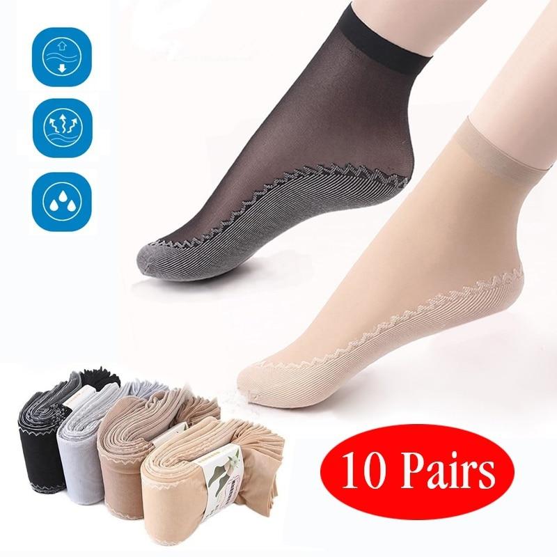 5/10 Pairs Spring Summer Women Soft Socks Thin Silk Socks Non-Slip Bottom Splice Fashion Transparent Ladies Breathable Sock