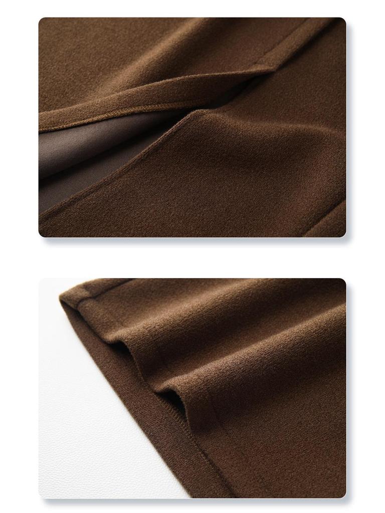 2024 Хаки Шерстяная Юбка Миди для Женщин – Осень/Зима, Эластичная Талия, Прямая Облегающая с Разрезом Спереди, Длина до Щиколотки