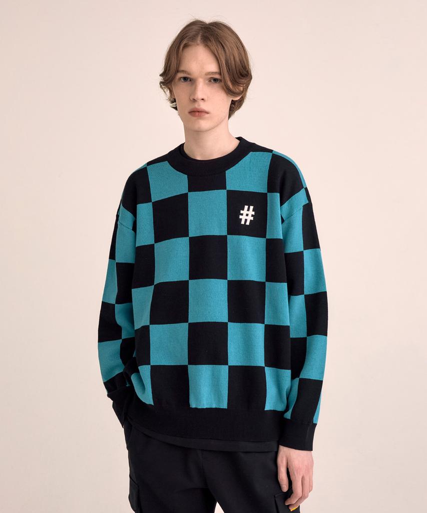 BEENTRILL Classic Checkerboard Oversized Knit (Teal)