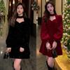 Women Sequins Long Sleeve Wram Vintage Dress Red Velvet Elegant Party Mini Dress Ladies Casual A-line Dress