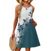 Ladies Fashion Casual Summer Vintage Floral Print Dress With Pocket Beach Holiday Vest Dress