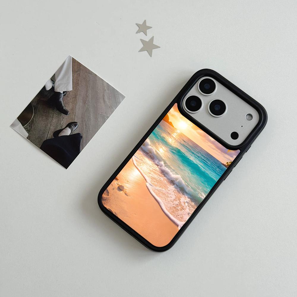 Летний пляж на закате у моря Пальма Прозрачный чехол для телефона для iPhone 17 Air 16 15 14 Plus 13 12 11 Pro Max Двухцветный Жесткий