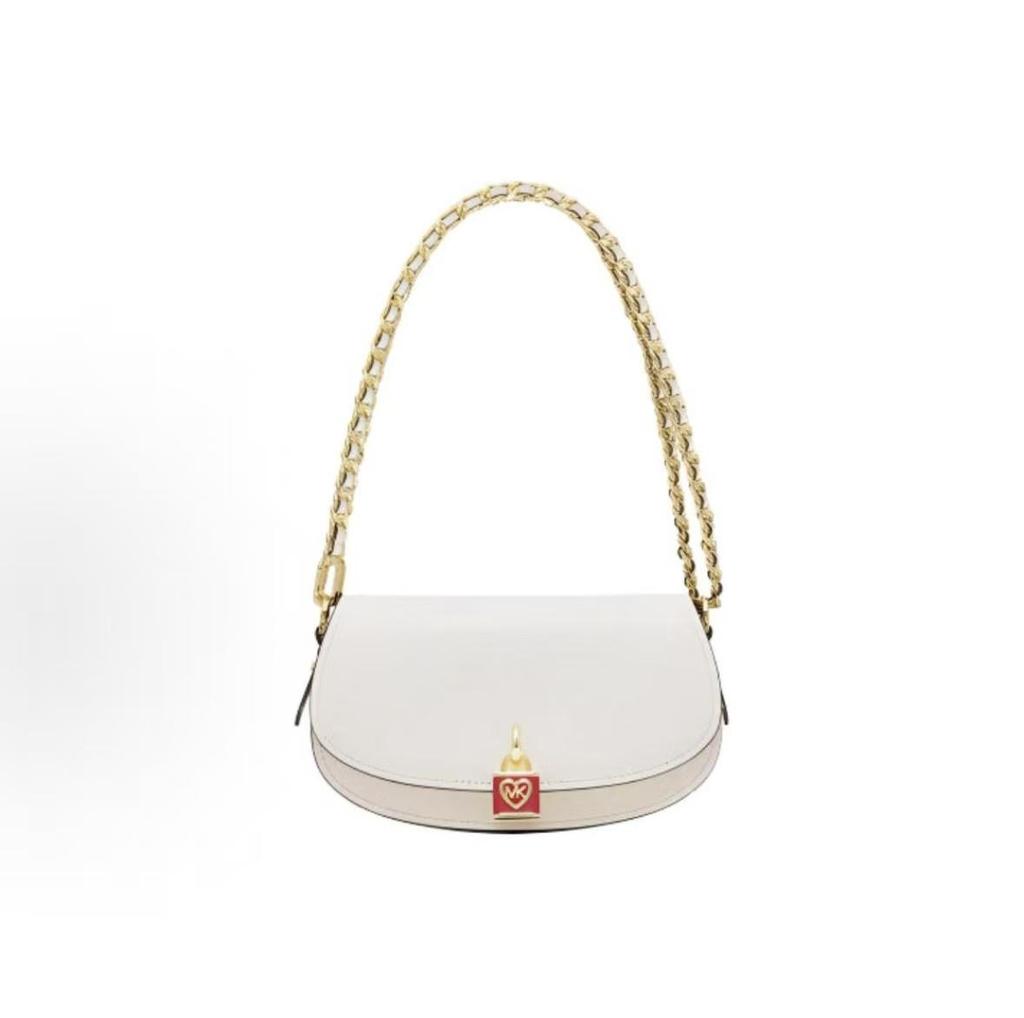 Michael Kors MK Mila Chain Strap Design Solid Color Leather Crossbody Handbag Small Women Handbags Cream 30F3GIMM5L-278
