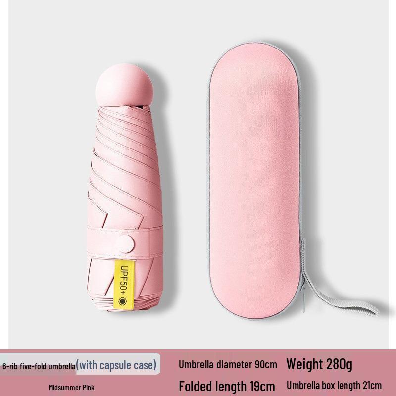 Женский мини-зонт двойного назначения: Компактный пятисложенный дизайн, Утолщенная ткань, Черный клей для защиты от УФ-лучей, Возможность нанесения логотипа на заказ