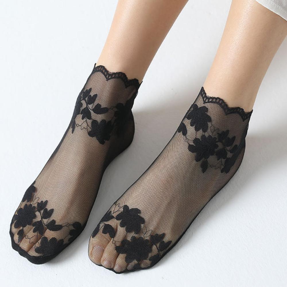 Нескользящие кружевные носки Дышащие хлопковые чулочные изделия 2024 Носки-следки Летние