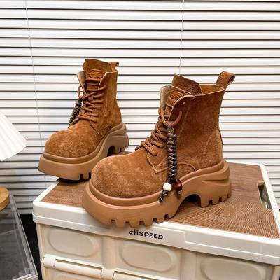 Модные матовые ботинки из мягкой кожи на толстой подошве для женщин, 2025 осень, новая модная женская обувь, ботильоны на шнуровке с круглым носком для женщин