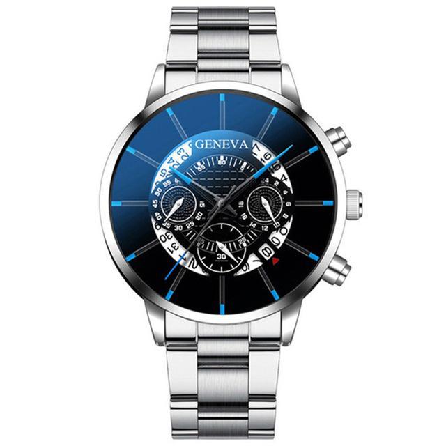 Cross-Border Trendy Men's Geneva Watch with Creative Calendar and Alloy Steel Band (2020)