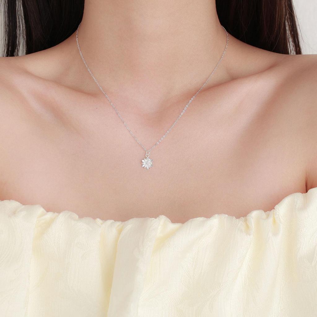Ожерелье из стерлингового серебра с бриллиантом в виде снежинки - Высококлассная ключичная цепочка с кулоном нишевого дизайна, чокер