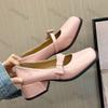 Fashion Square Toe Bows Mary Jane for Women Spring New Fashion High Heels Leather Platform Pumps Woman Slip On Thick Heels Single Shoes