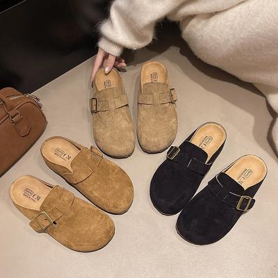 Ретро сумка на толстой подошве, полушлепанцы, женские, весенние, новые, для улицы, на одном педале, для ленивых