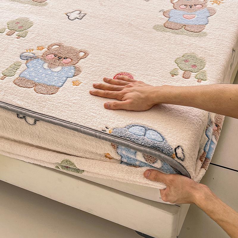 Flannel Fitted Sheet Warm Bedsheet Cartoon Bed Cover Thicken Bed Linen Winter Mattress Protector sabanas (Pillowcase Need Order)