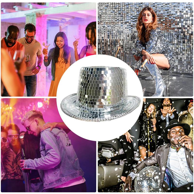Disco Cowboy Hat Disco Mirrored Sun Hat Retro Disco Unisex Costume Sparkly Top Hat Dress Up Accessories For Adults