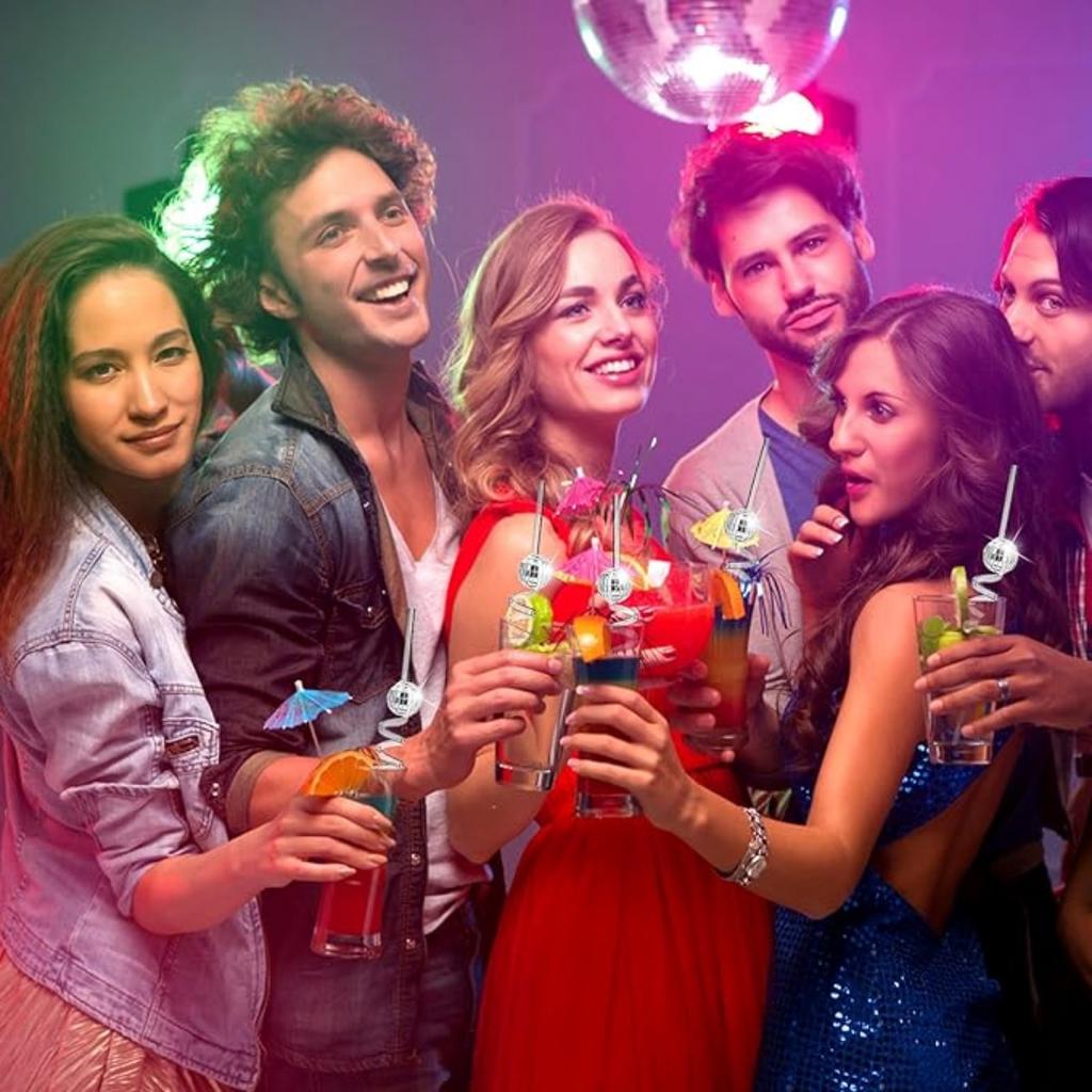 12 PCS Disco Ball Straws Disco Party Decorations Glitter Mirror Disco Ball Straws Plastic Straws 1970s Retro Disco Party Birthday Party Wedding Decor