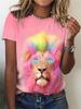 Женская розовая футболка с принтом льва, повседневный топ с короткими рукавами и круглым вырезом на весну и лето