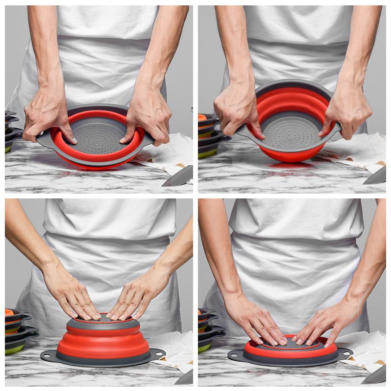 Складной дуршлаг, корзина для слива, коландер, корзина для мытья фруктов и овощей с ручкой, складной силиконовый дуршлаг, кухонное хранение