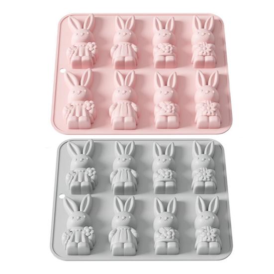 Силиконовая форма для Пасхи 8 ячеек 3D форма кролика Неприлипающая Гибкая форма Шоколад Конфеты Пудинг Мыло Глина Инструмент для выпечки и декорирования