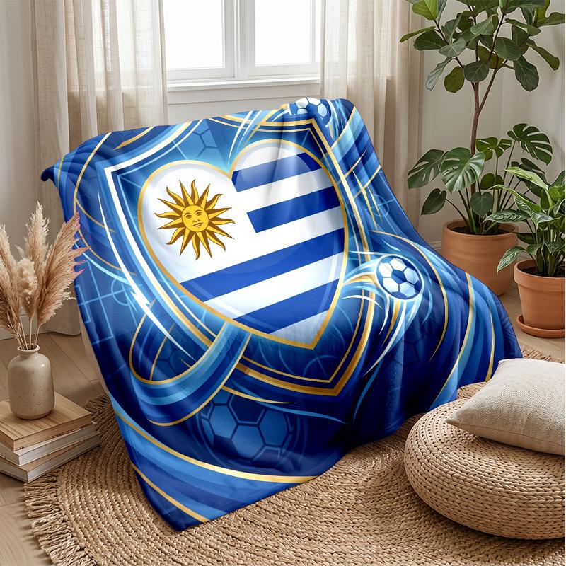 Uruguay Football Printed Flannel Blanket Skin Friendly Warm Decorative Throw for Indoor Couch Bed Daily Use