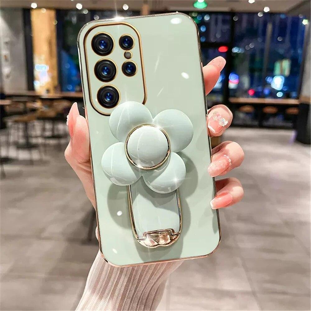 Чехол для телефона с 3D-поворотом и цветком-подставкой для Samsung M14 M13 M23 M33 M53 M31 M51 M12 M22 M32 M42 M52, мягкий силиконовый чехол-держатель