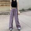 Women Cargo Pants Elastic High Waist Adjustable Drawstring Long Trousers Solid Color Wide Leg Multi Pockets