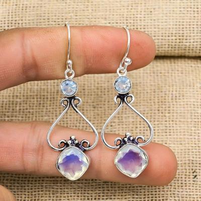 Серьги из цельного серебра 925 пробы с молочным опалом, серьги с драгоценными камнями ручной работы, подарки жене, абсолютно новые серьги