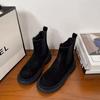 European 2025 A/W Suede Leather Round Toe Chelsea Stacked Heel Ankle Boots for Women