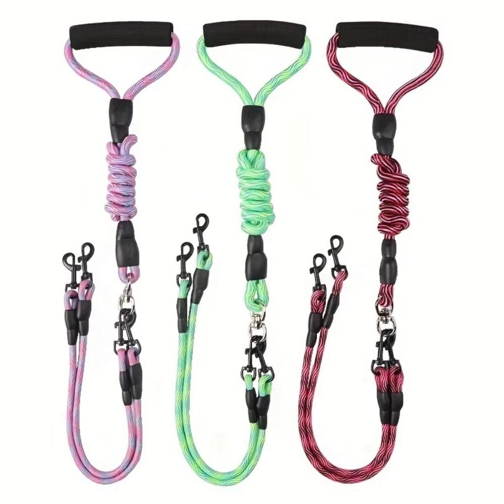 Wave Pattern Two Dog Lead Rope Anti-Winding Pet Walking Rope Anti-Tangle Dual Dog Leash Small Dogs