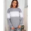 Women's Fall and Winter Striped Vintage Color Contrast Patchwork Crew-neck Pullover Sweater