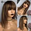 HAIRCUBE Прямые парики из натуральных волос Боб с челкой Темно-коричневые короткие парики Боб для женщин Парики машинного производства Remy, термостойкие