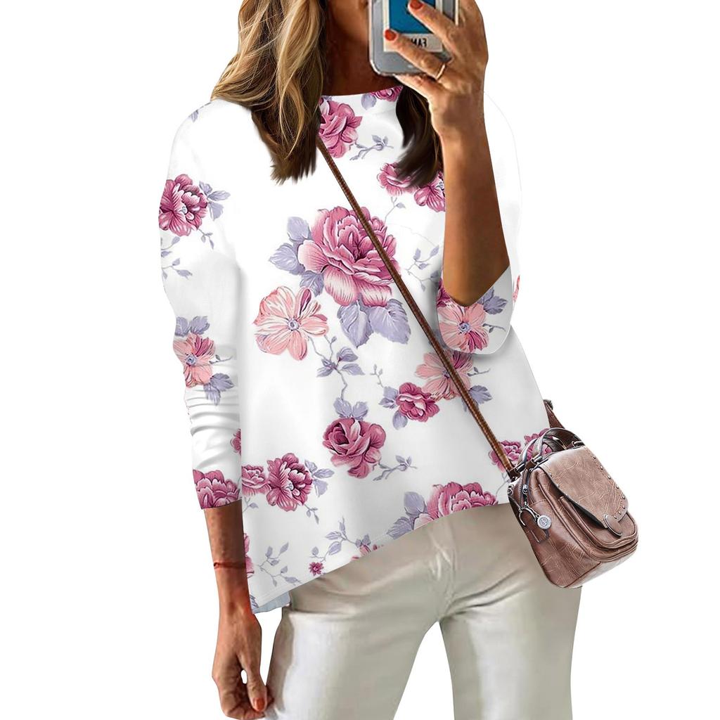 Женская футболка с принтом, длинный рукав, повседневная, выходного дня, модная, с заниженной линией плеч, с круглым вырезом, блузка