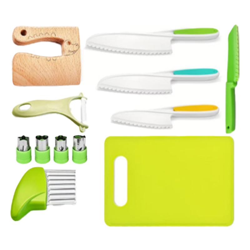 Детский безопасный кухонный набор из 46 предметов: Пластиковые ножи для фруктов и овощей с формами для тиснения и инструментами для детского питания. Доступно несколько стилей.