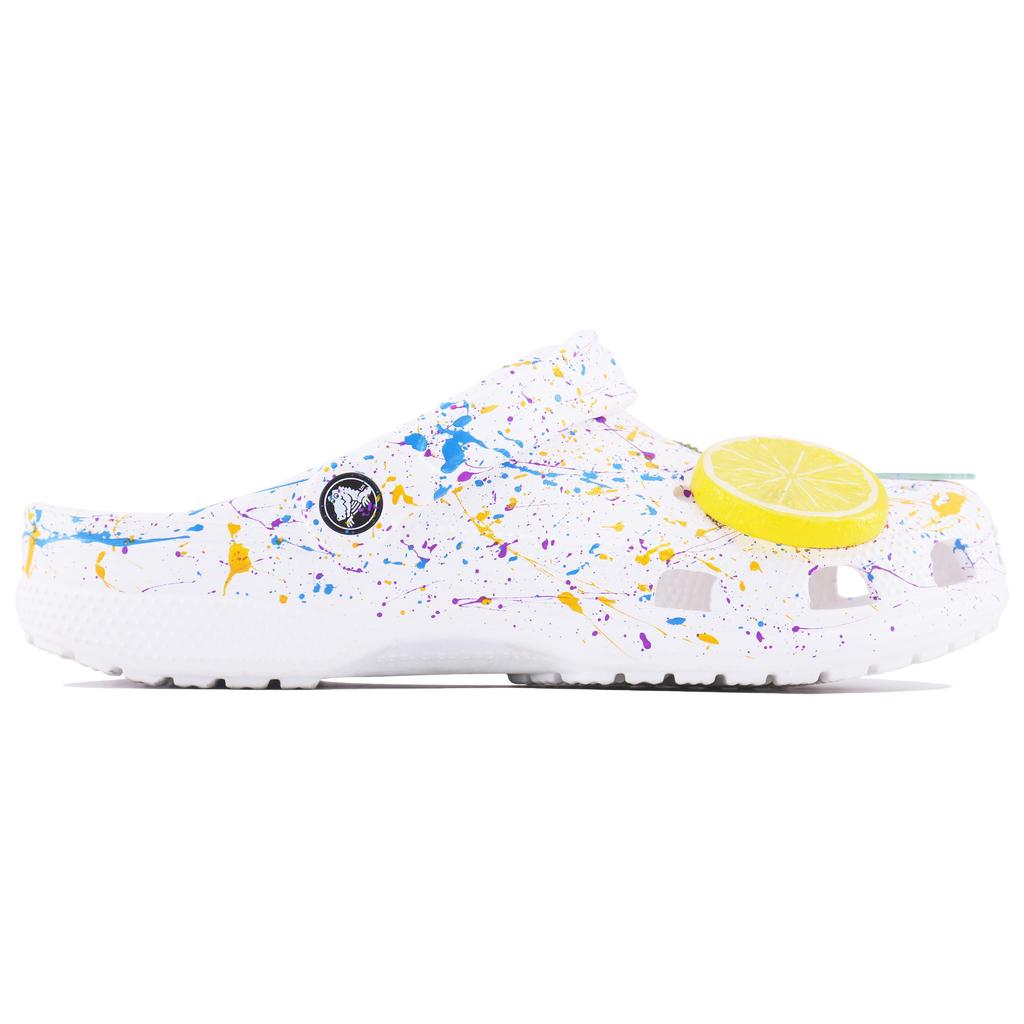 Crocs Классические клоги Морская соль Пузырь SDS Брызги чернил Граффити Повседневный и Универсальный Дизайн Чувство Моды Дырявые туфли Унисекс Белый