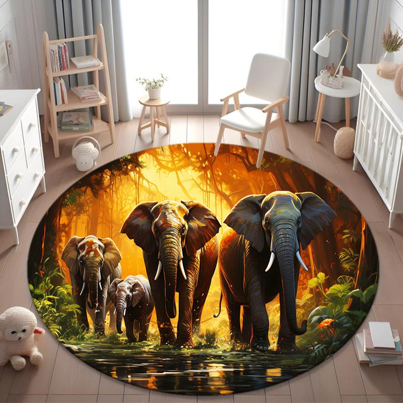 1Pc Elephant Circular Print Rug - home decoration Carpet For Living Room Bedroom Flooring Computer Chair Area Rug