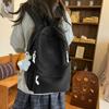 Simple Solid Color Student Lightweight Backpack With Plush Pendant For School