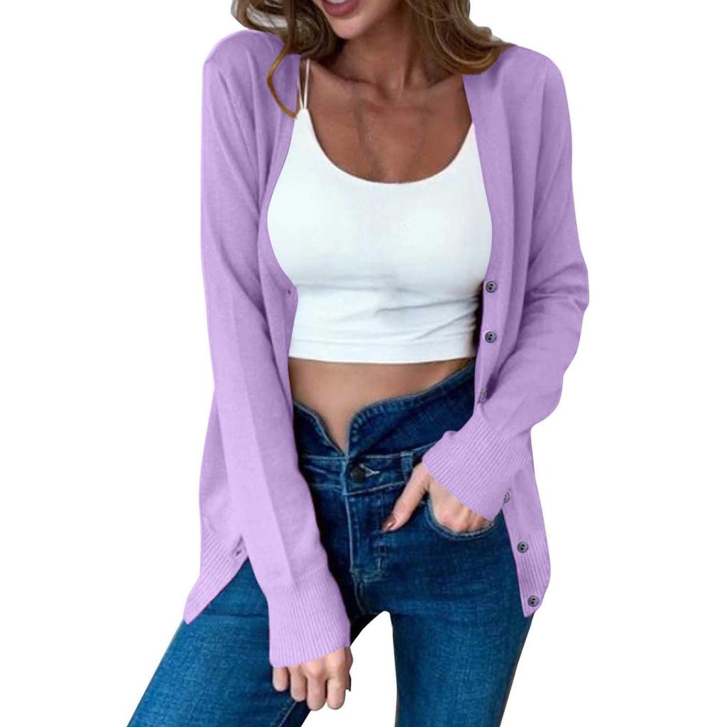 Women's Autumn Button Solid Color Long Sleeve Cardigan Women's Knit Sweater