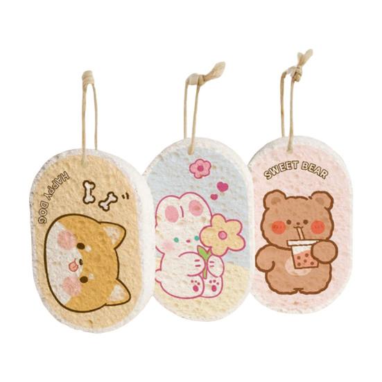 1/3 шт. Утолщенная губка из древесной целлюлозы с мультяшным рисунком, безопасная для детей, для мытья посуды, впитывающая масло, неабразивная губка для мытья кастрюль