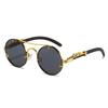 Cross-Border Retro Double-Bridge Leopard Head Men's Metal Round Sunglasses