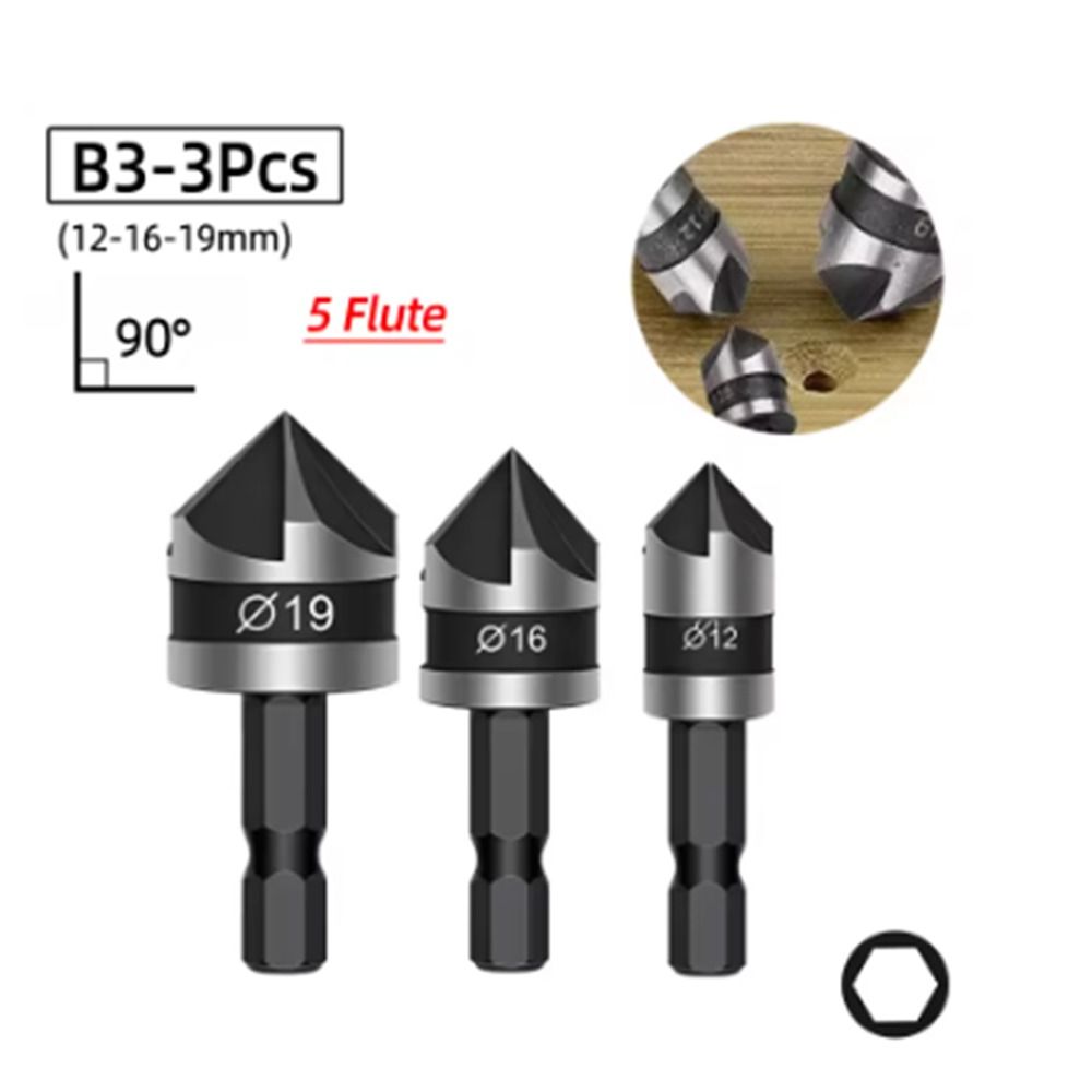 3pcs/1Set Hexagonal Shank Chamfer Counter Sink 12/16/19mm Drill Bit Cutter Carpentry Power Tool