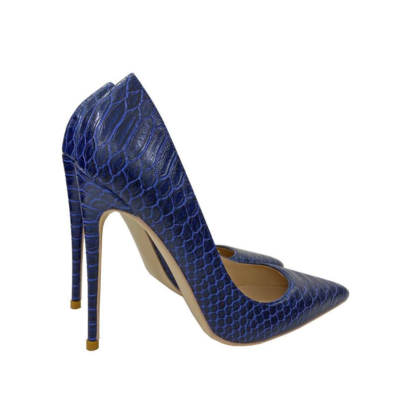 Snake Tail Dark Blue Fashionable High Heels, Sexy Party Shoes, Plus Size Women's Shoes 33-46